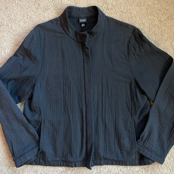 Eileen Fisher Jackets & Blazers - Eileen Fisher Jacket Womens Large Black Full Zip Cotton Viscose Artsy Classic